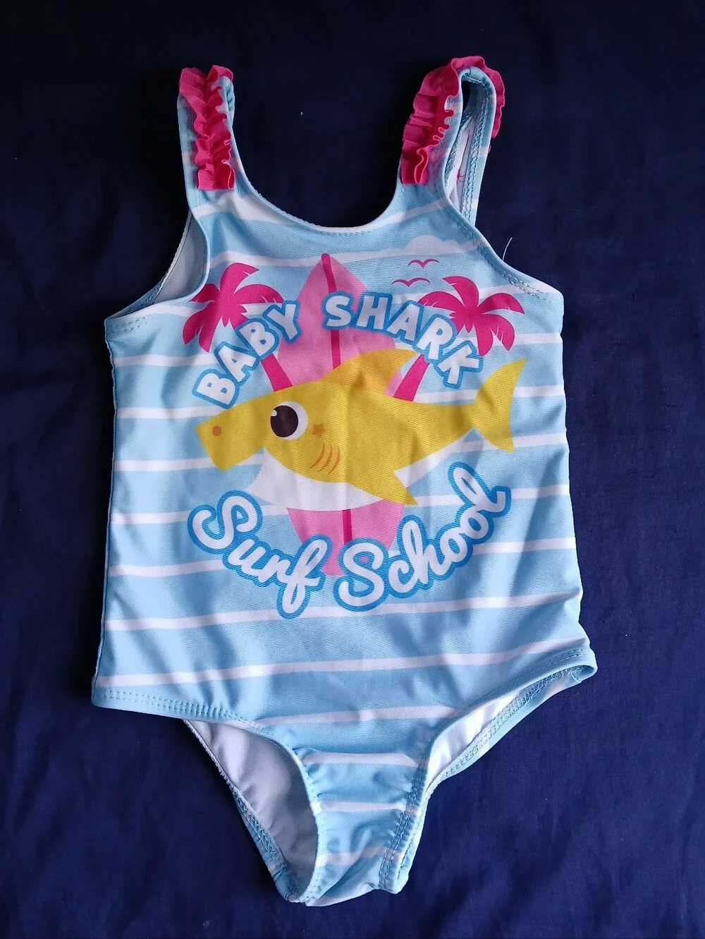 Baby Shark Surf School Girls One-Piece Swimsuit - Light Blue & Yellow Size 3T